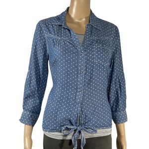 Confess Blue and White Polka Dot Button Up Shirt